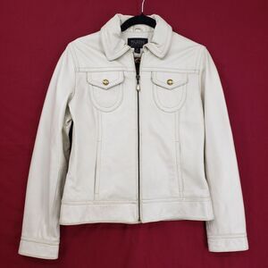 Wilsons Leather Pelle Studio Jacket Womens Small Ivory Genuine Leather Zip Front